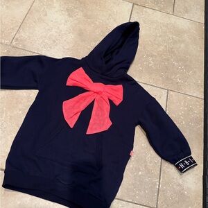 Billieblush Navy Blue Kids Hoodie with Pink Bow